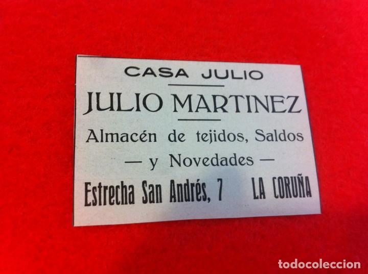 Paper Collecting Others: ANUNCIO DE LA VIDA GR&Aacute;FICA ESPA&Ntilde;OLA. A&Ntilde;O 1929. CASA JULIO MART&Iacute;NEZ. TEJIDOS. CORU&Ntilde;A