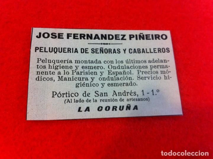 Outros artigos de papel: ANUNCIO DE LA VIDA GR&Aacute;FICA ESPA&Ntilde;OLA. A&Ntilde;O 1929. PELUQUER&Iacute;A JOS&Eacute; FERN&Aacute;NDEZ PI&Ntilde;EIRO. CORU&Ntilde;A