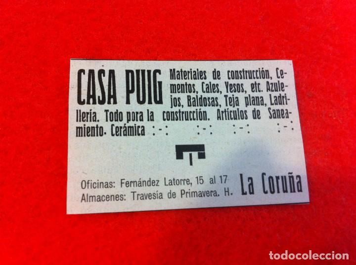 Sammelleidenschaft Andere Papierartikel: ANUNCIO DE LA VIDA GR&Aacute;FICA ESPA&Ntilde;OLA. A&Ntilde;O 1929. CASA PUIG. CONSTRUCCI&Oacute;N. CORU&Ntilde;A