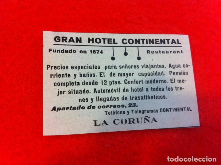 Collectionnisme Papier divers: ANUNCIO DE LA VIDA GR&Aacute;FICA ESPA&Ntilde;OLA. A&Ntilde;O 1929. HOTEL CONTINENTAL. CORU&Ntilde;A