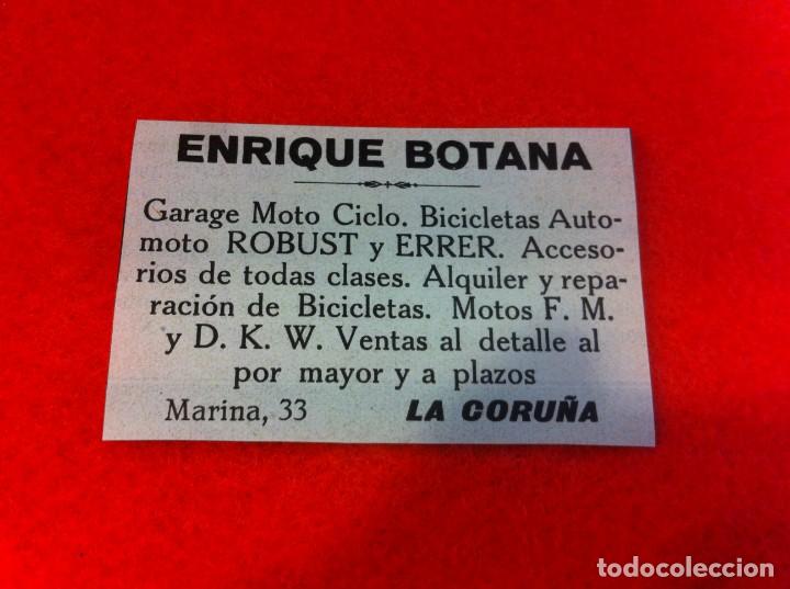 Sammelleidenschaft Andere Papierartikel: ANUNCIO DE LA VIDA GR&Aacute;FICA ESPA&Ntilde;OLA. A&Ntilde;O 1929. ENRIQUE BOTANA. GARAJE MOTO CICLO. CORU&Ntilde;A