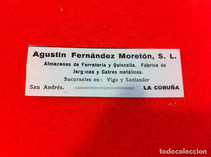 Sammelleidenschaft Andere Papierartikel: ANUNCIO DE LA VIDA GR&Aacute;FICA ESPA&Ntilde;OLA. A&Ntilde;O 1929. AGUST&Iacute;N FERN&Aacute;NDEZ MORET&Oacute;N. FERRETER&Iacute;A. CORU&Ntilde;A