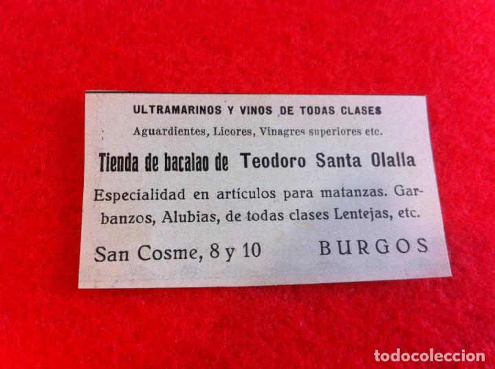 Outros artigos de papel: ANUNCIO DE LA VIDA GR&Aacute;FICA ESPA&Ntilde;OLA. A&Ntilde;O 1929. TIENDA DE BACALAO DE TEODORO SANTA OLALLA.. BURGOS