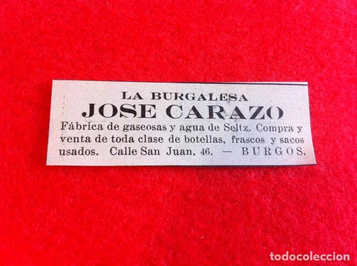 Collectionnisme Papier divers: ANUNCIO DE LA VIDA GR&Aacute;FICA ESPA&Ntilde;OLA. A&Ntilde;O 1929. LA BURGALESA. F&Aacute;BRICA DE GASEOSAS. BURGOS