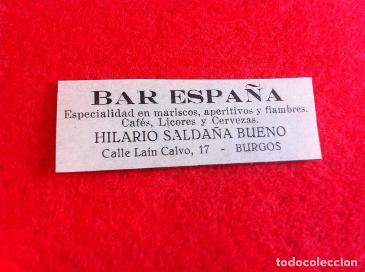 Outros artigos de papel: ANUNCIO DE LA VIDA GR&Aacute;FICA ESPA&Ntilde;OLA. A&Ntilde;O 1929. BAR ESPA&Ntilde;A. HILARIO SALDA&Ntilde;A BUENO. BURGOS