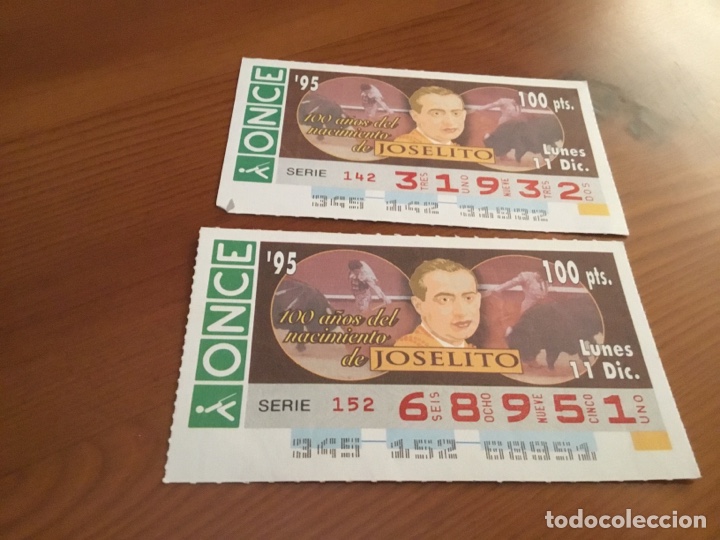 Otros Art&iacute;culos de Coleccionismo en Papel: 2 cupones de la ONCE del torero Joselito