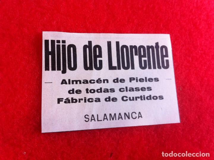Outros artigos de papel: ANUNCIO DE LA VIDA GR&Aacute;FICA ESPA&Ntilde;OLA. 1929. HIJO DE LLORENTE. ALMAC&Eacute;N DE PIELES. SALAMANCA