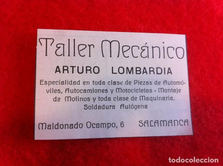 Sammelleidenschaft Andere Papierartikel: ANUNCIO DE LA VIDA GR&Aacute;FICA ESPA&Ntilde;OLA. 1929. TALLER MEC&Aacute;NICO ARTURO LOMBARD&Iacute;A. SALAMANCA