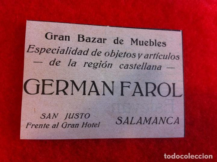 Paper Collecting Others: ANUNCIO DE LA VIDA GR&Aacute;FICA ESPA&Ntilde;OLA. 1929. BAZAR DE MUEBLES, GERM&Aacute;N FAROL. SALAMANCA