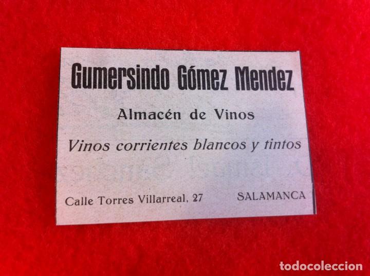 Outros artigos de papel: ANUNCIO DE LA VIDA GR&Aacute;FICA ESPA&Ntilde;OLA. 1929. VINOS GUMERSINDO G&Oacute;MEZ M&Eacute;NDEZ. SALAMANCA