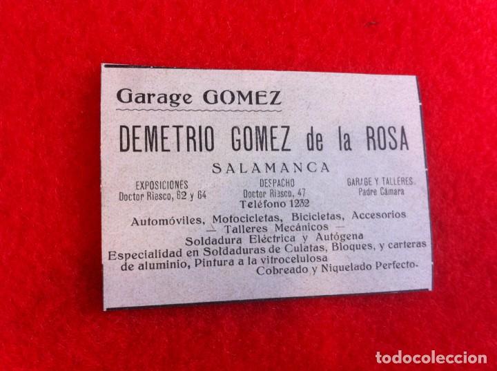 Collectionnisme Papier divers: ANUNCIO DE LA VIDA GR&Aacute;FICA ESPA&Ntilde;OLA. 1929. GARAJE G&Oacute;MEZ. DEMETRIO G&Oacute;MEZ DE LA ROSA. SALAMANCA