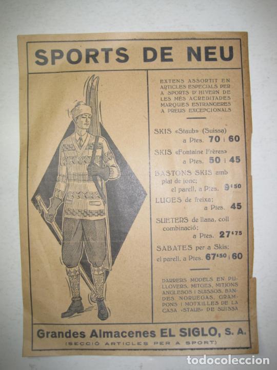Outros artigos de papel: BARCELONA-GRANDES ALMACENES EL SIGLO-SPORTS DE NEU-PUBLICIDAD ANTIGUA-VER FOTOS-(K-6690)