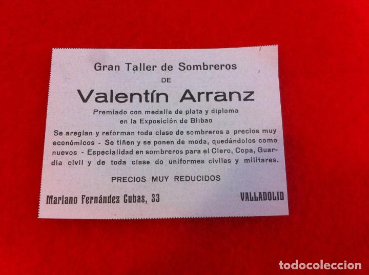 Collectionnisme Papier divers: ANUNCIO DE LA VIDA GR&Aacute;FICA ESPA&Ntilde;OLA. 1929. TALLER DE SOMBREROS DE VALENT&Iacute;N ARRANZ. VALLADOLID