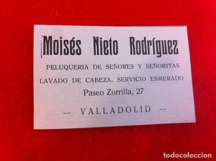 Collectionnisme Papier divers: ANUNCIO DE LA VIDA GR&Aacute;FICA ESPA&Ntilde;OLA. 1929. PELUQUER&Iacute;A MOIS&Eacute;S NIETO RODR&Iacute;GUEZ. VALLADOLID
