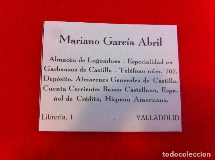Collectionnisme Papier divers: ANUNCIO DE LA VIDA GR&Aacute;FICA ESPA&Ntilde;OLA. 1929. LEGUMBRES MARIANO GARC&Iacute;A ABRIL. VALLADOLID