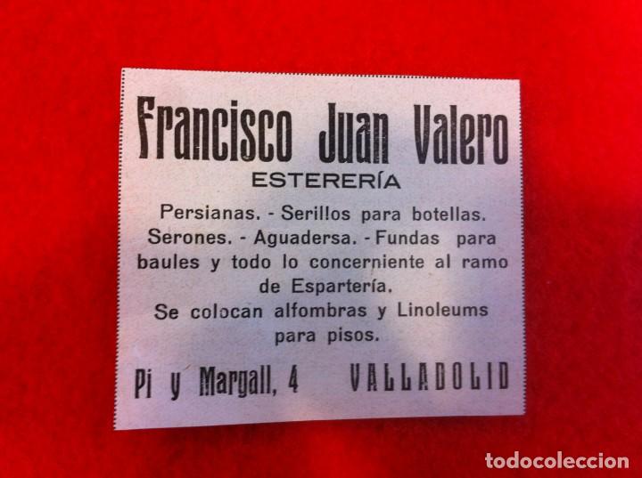 Collectionnisme Papier divers: ANUNCIO DE LA VIDA GR&Aacute;FICA ESPA&Ntilde;OLA. 1929. ESTERER&Iacute;A FRANCISCO JUAN VALERO. VALLADOLID