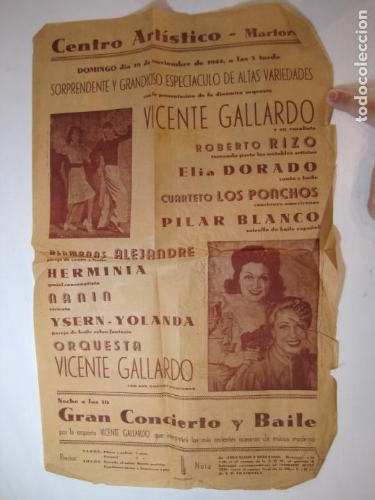 Otros art&iacute;culos de coleccionismo en papel: MARTORELL-CENTRO ARTISTICO-PROGRAMA A&Ntilde;O 1944-VICENTE GALLARDO-CONCIERTO Y BAILE-(K-6831)