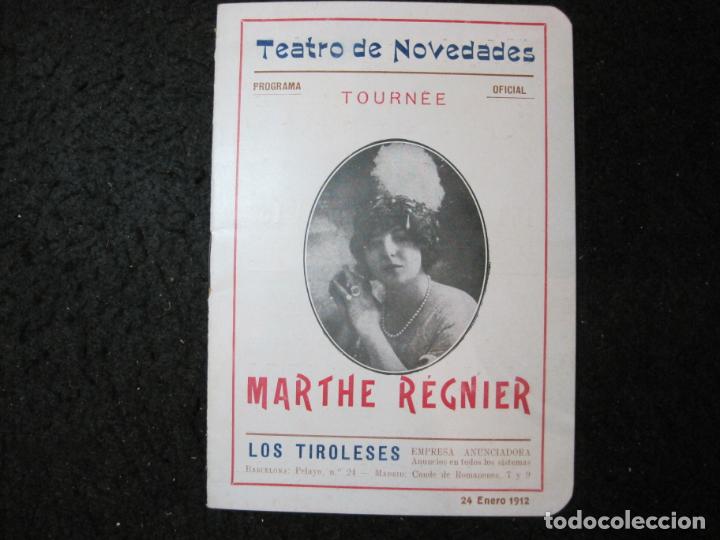 Otros art&iacute;culos de coleccionismo en papel: TEATRO DE NOVEDADES-MARTHE R&Eacute;GNIER-PROGRAMA A&Ntilde;O 1912-VER FOTOS-(K-6910)