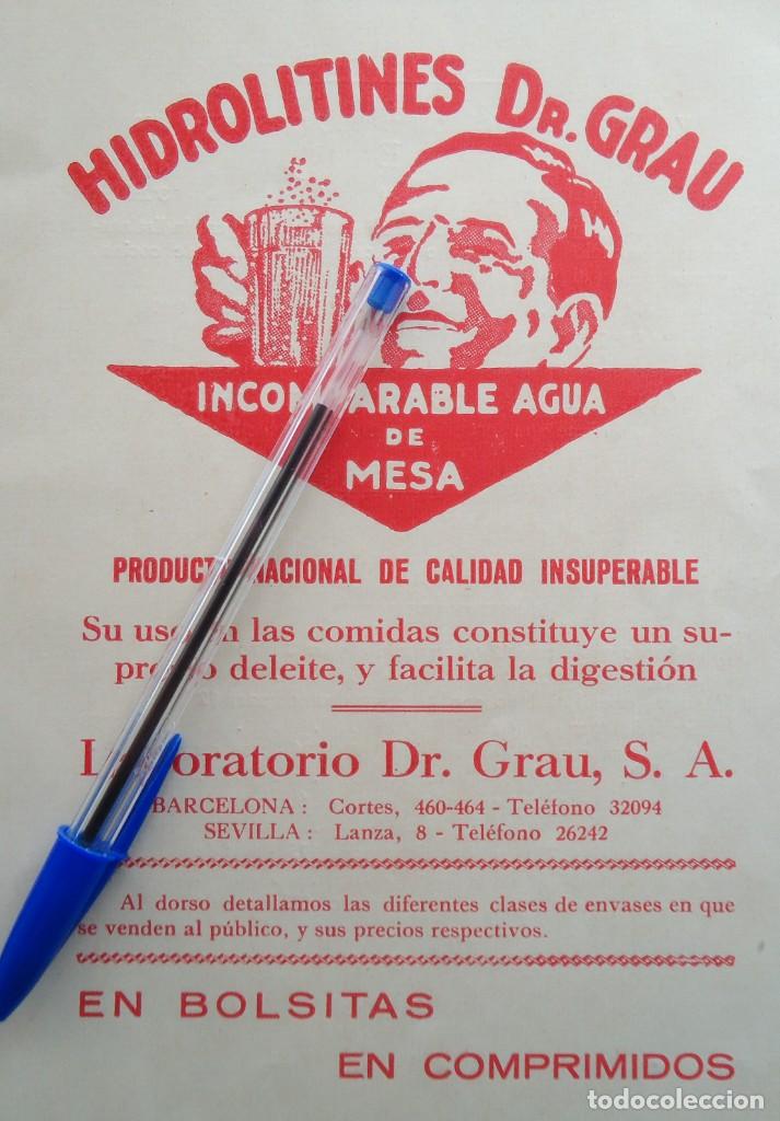 Otros Art&iacute;culos de Coleccionismo en Papel: publicidad vintage agua de mesa hidrolitines doctor grau barcelona medicina farmacia digestion