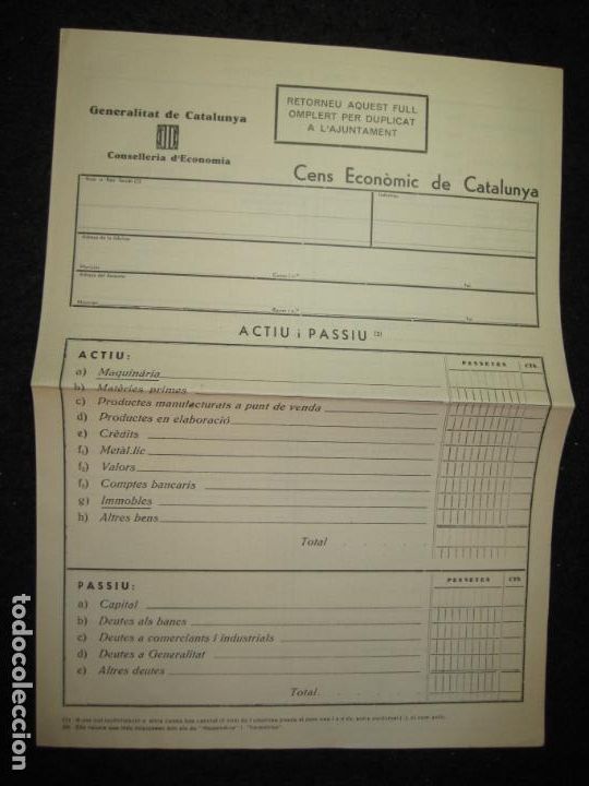 Otros art&iacute;culos de coleccionismo en papel: GENERALTITAT DE CATALUNYA-CONSELLERIA ECONOMIA-CENS ECONOMIC-VER FOTOS-(K-6966)