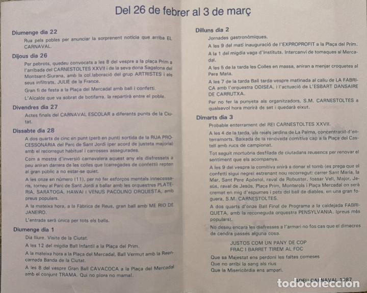 Otros art&iacute;culos de coleccionismo en papel: ENTRADA y FOLLETO PROGRAMA CARNAVAL DE REUS de 1987 - Foto 4