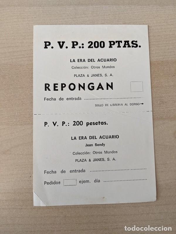 Collectionnisme Papier divers: TARJETA REPOSICI&Oacute;N LIBRO LA ERA DE ACUARIO COLECCI&Oacute;N OTROS MUNDOS PALZA&JAN&Eacute;S