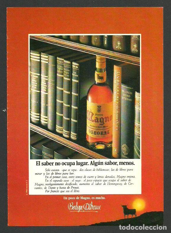 Otros Art&iacute;culos de Coleccionismo en Papel: Recorte Publicitario -Brandy Magno Osborne - Publicidad revista prensa peri&oacute;dico antiguo
