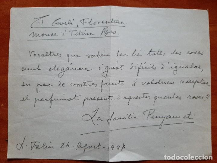 Sammelleidenschaft Andere Papierartikel: 1947 HERMOSA NOTA DE LA FAMILIA PENYAMET / EN CATAL&Aacute;N