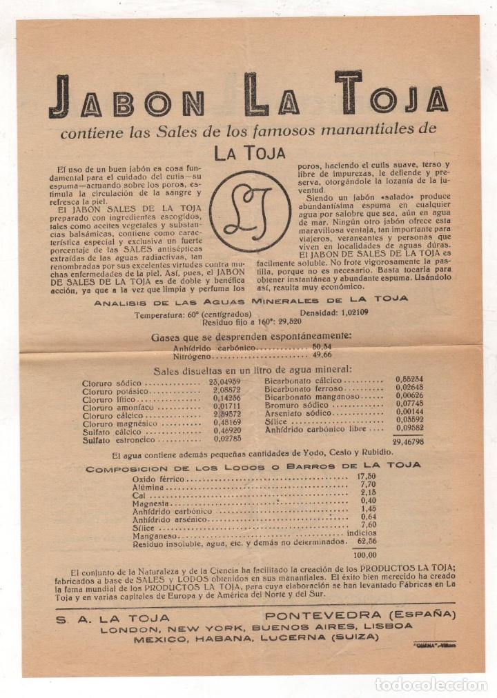 Sammelleidenschaft Andere Papierartikel: HOJA PUBLICITARIA JABON LA TOJA. PONTEVEDRA. A&Ntilde;OS 40