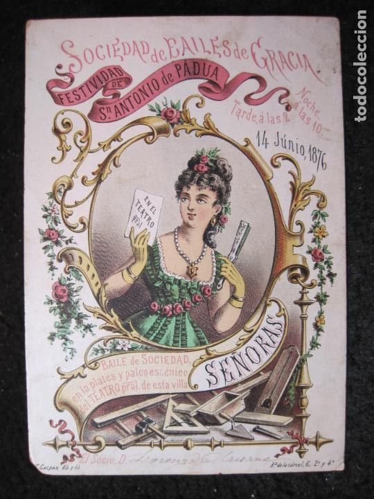 Otros art&iacute;culos de coleccionismo en papel: SOCIEDAD DE BAILES DE GRACIA-BAILE SE&Ntilde;ORAS-A&Ntilde;O 1876-FESTIVIDAD SN A&ordm; DE PADUA-VER FOTOS-(95.178)