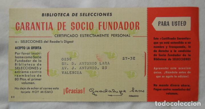 Outros artigos de papel: Folleto Publicidad : GARANTIA DE SOCIO FUNDADOR. BIBLIOTECA SELECCIONES