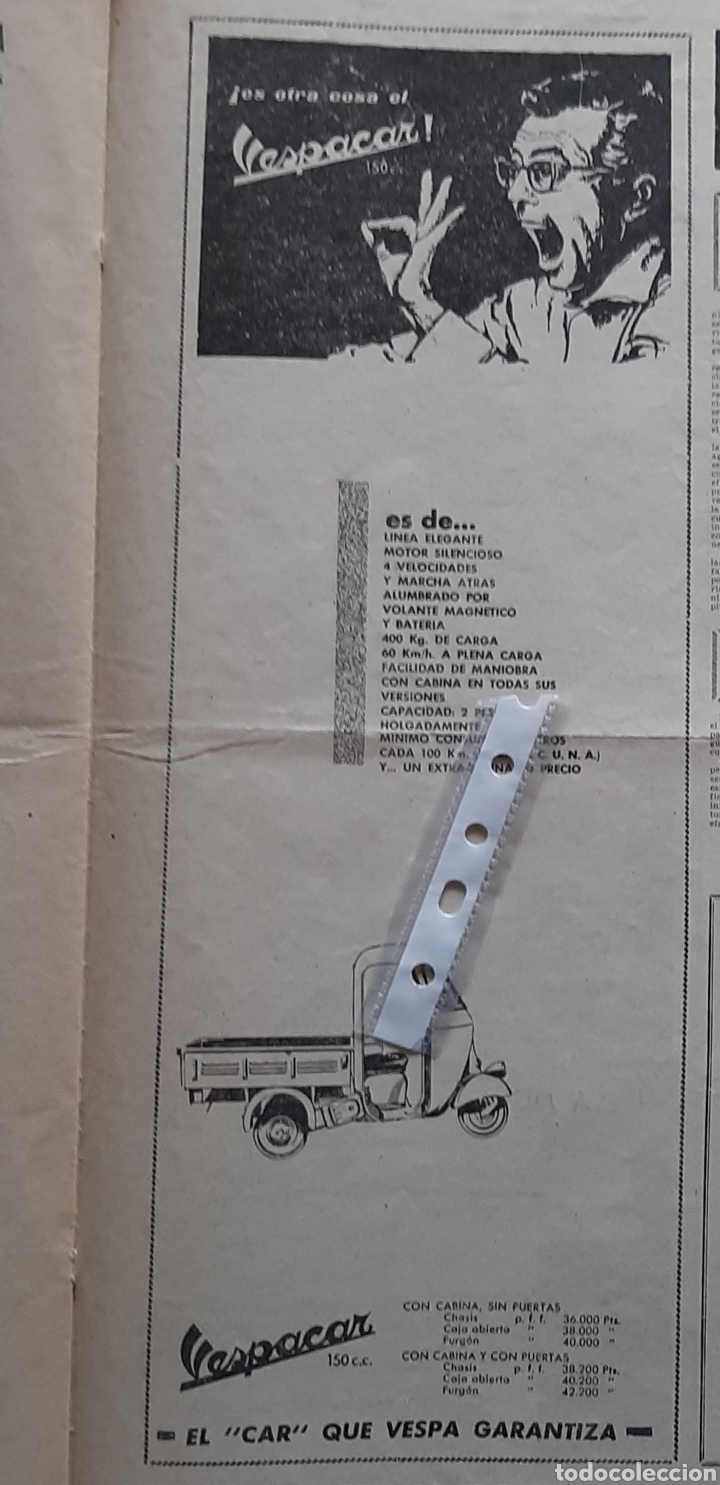 Otros Art&iacute;culos de Coleccionismo en Papel: Publicidad motocarro vespa vespacar de 1962