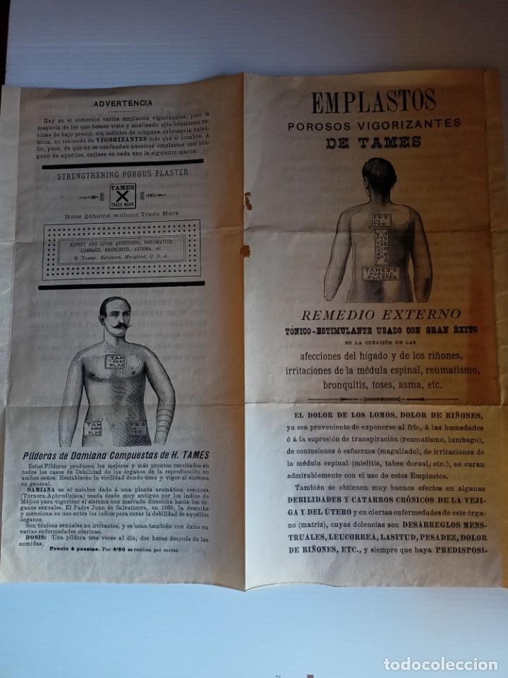 Otros Art&iacute;culos de Coleccionismo en Papel: Impreso propaganda comercial medica &rdquo;Emplastos Porosos Vigorizantes&rdquo; .DE TAMES