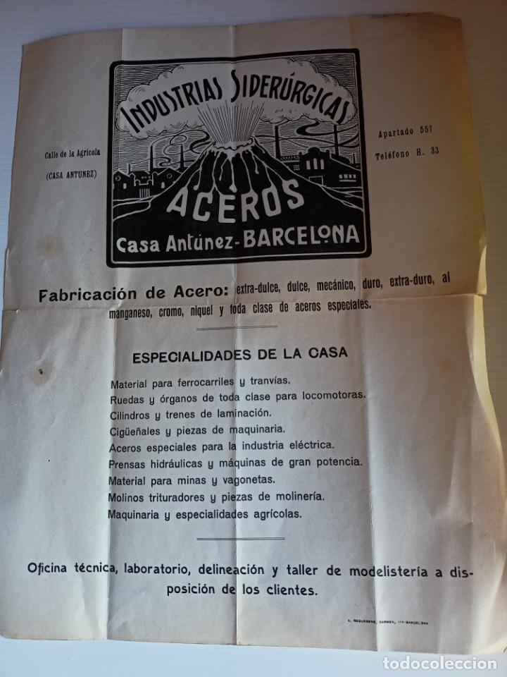 Otros art&iacute;culos de coleccionismo en papel: Impreso de publicidad comercial &rdquo;Industrias Siderurgicas &rdquo;Aceros&rdquo; de Barcelona