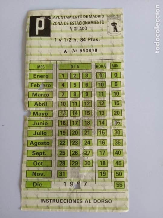 Paper Collecting Others: ZONA DE ESTACIONAMIENTO VIGILADO - AYUNTAMIENTO DE MADRID 1987