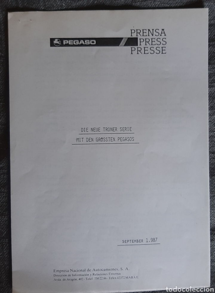 Otros art&iacute;culos de coleccionismo en papel: Informe prensa camion pegaso troner de 1987
