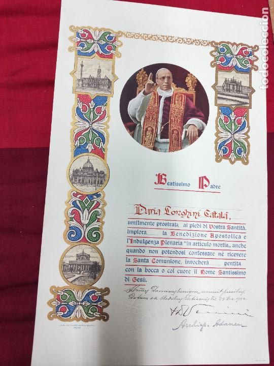 Otros Art&iacute;culos de Coleccionismo en Papel: INDULGENCIA PLENARIA DE PIO XII FIRMADA POR ARZOBISPO VENINI 23 DE DICIEMBRE DE 1954.