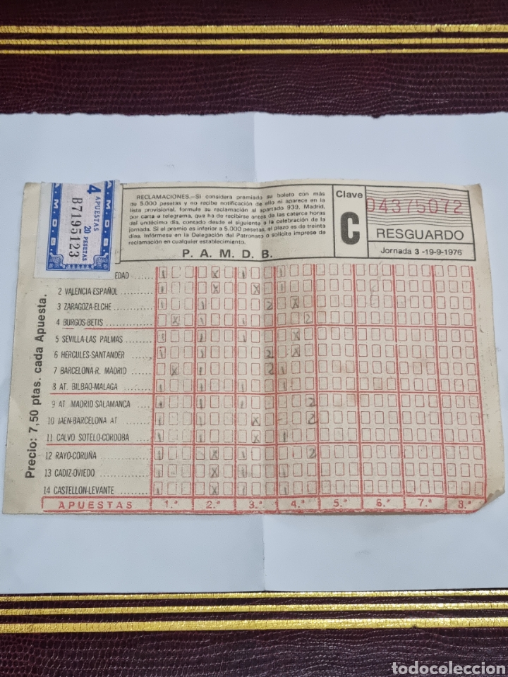Otros Art&iacute;culos de Coleccionismo en Papel: ANTIGUO BOLETO DE QUINIELA 1976