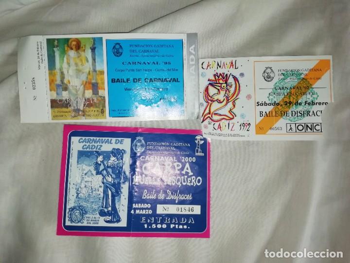 Otros Art&iacute;culos de Coleccionismo en Papel: Carnaval de C&aacute;diz 3 entradas a bailes de carnaval 1992,95 y 2000