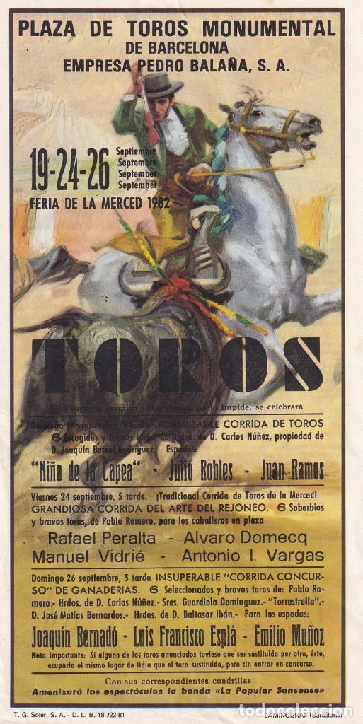 Collectionnisme Papier divers: Plaza de toros Monumental de Barcelona 1982 19-24-26 Septiembre / Ni&ntilde;o de la Capea - Julio Robles ..