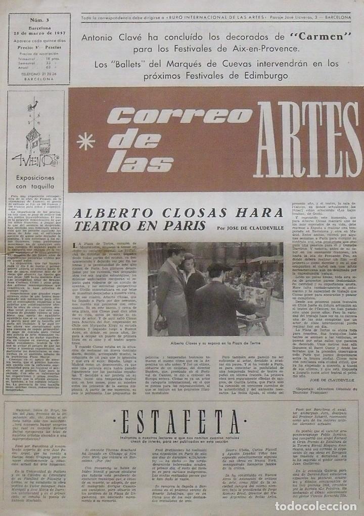Outros artigos de papel: Correo de las Artes 3. 1957. Alberto Closas har&aacute; teatro en Par&iacute;s. Barcelona. 45x32 cm. 4 p&aacute;ginas.