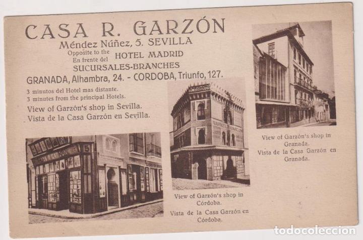 Paper Collecting Others: Tarjeta. Casa R. Garz&oacute;n. Fot&oacute;grafo. Especialidad en Recuerdos T&iacute;picos de Sevilla