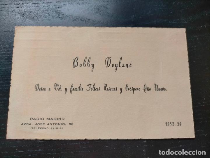 Altri oggetti di carta: Bobby Deglan&eacute; desea a usted y familia felices Pascuas y Pr&oacute;spero A&ntilde;o Nuevo 1953-54 RADIO MADRID