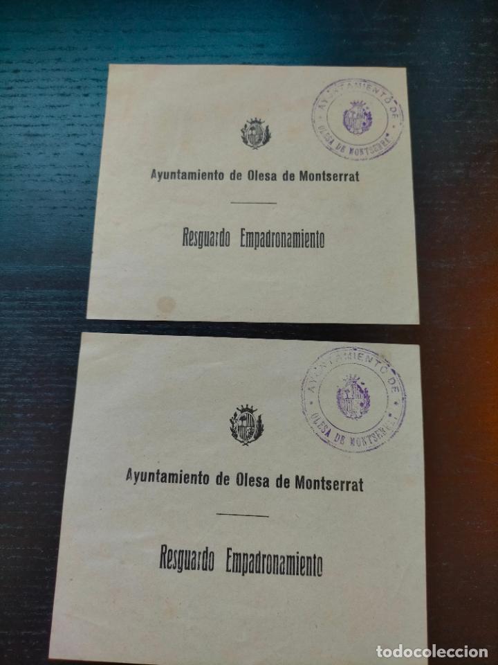 Altri oggetti di carta: LOTE AYUNTAMIENTO DE OLESA DE MONTSERRAT RESGUARDO DE EMPADRONAMIENTO ANTIGUO