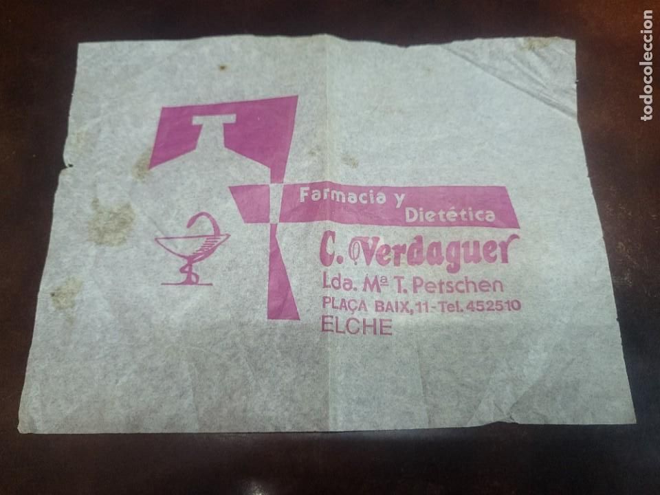 Outros artigos de papel: ANTIGUO PAPEL PUBLICIDAD FARMACIA Y DIETETICA VERDAGUER ELCHE ALICANTE