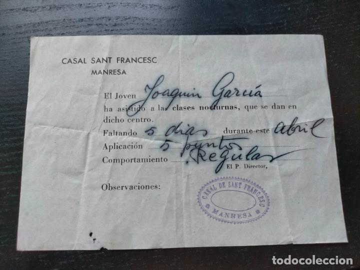 Otros Art&iacute;culos de Coleccionismo en Papel: CASAL SANT FRANCESC MANRESA HOJA NOTAS NOTA REGULAR JOAQUIN GARC&Iacute;A CLASES NOCTURNAS