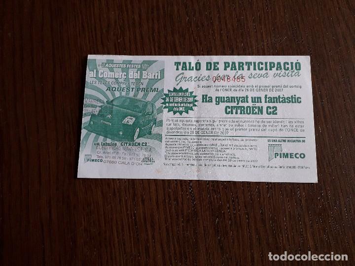 Otros Art&iacute;culos de Coleccionismo en Papel: tal&oacute;n de participaci&oacute;n para sorteo de un coche, citro&euml;n C2, PIMECO, Palma de Mallorca, a&ntilde;o 2007