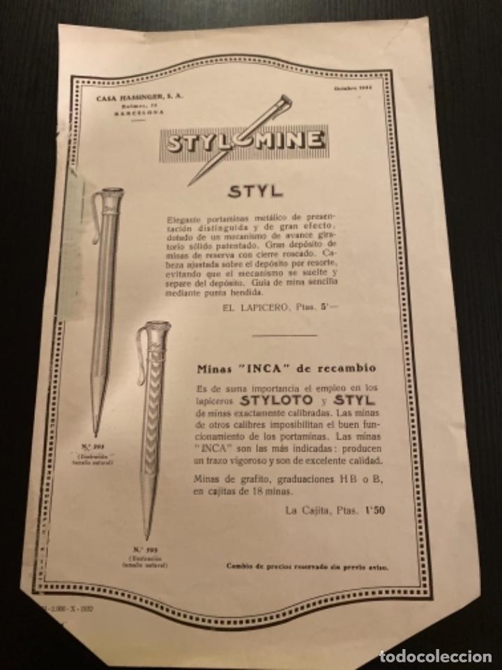 Otros Art&iacute;culos de Coleccionismo en Papel: Publicidad cartel hoja 1932 casa Hassinger stylomine portaminas