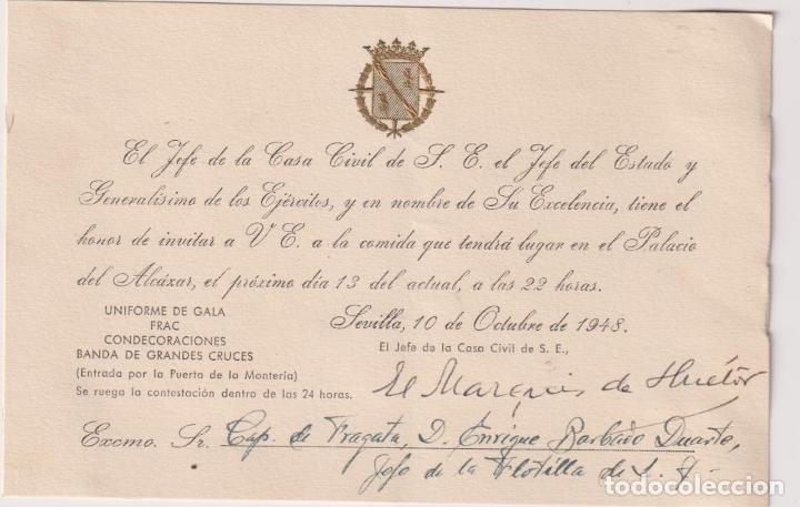 Paper Collecting Others: Tarjeta Invitaci&oacute;n a la Comida en el Palacio del Alc&aacute;zar, Sevilla 10 de Oct. de 1948