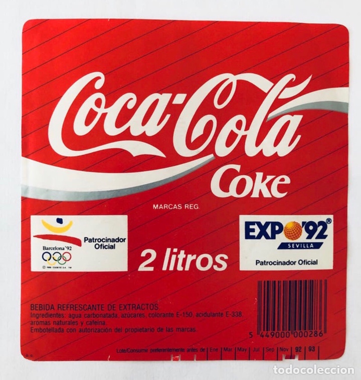 Otros art&iacute;culos de coleccionismo en papel: Etiqueta Coca-Cola (Barcelona 92/Expo'92 Sevilla)
